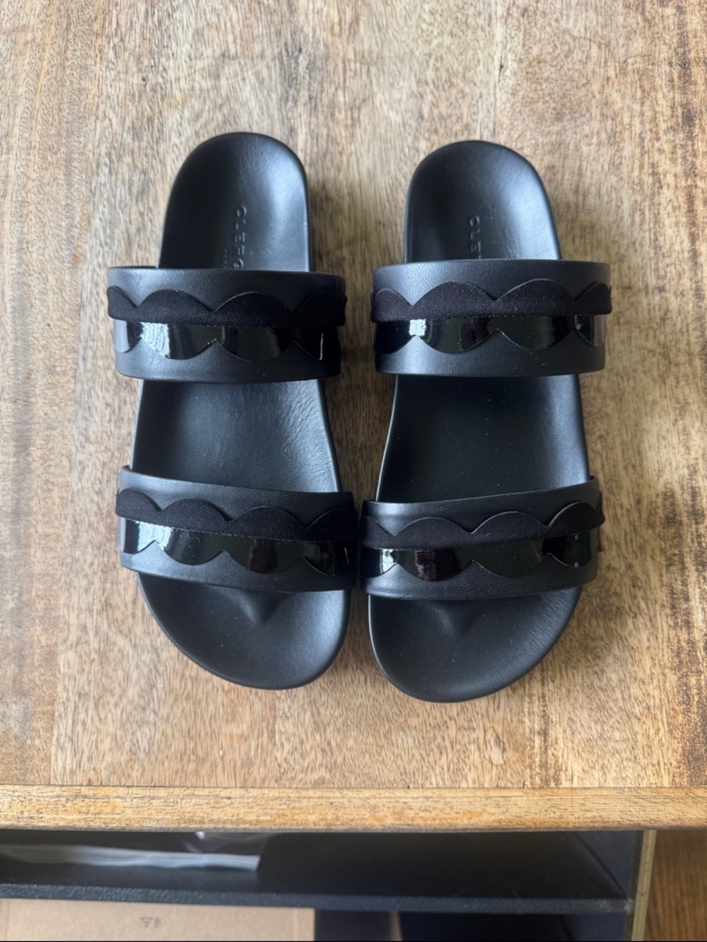Clergerie Black Scalloped Double-Strap Slide Sandals